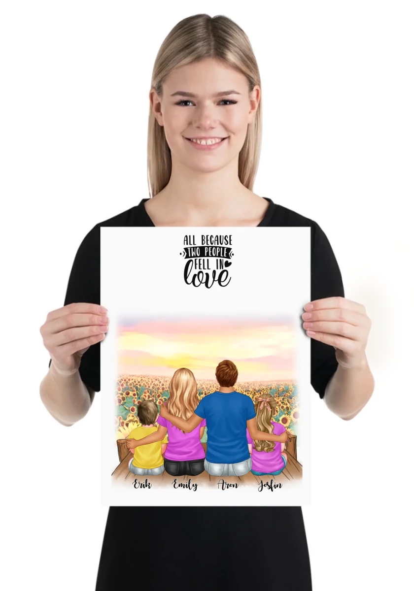 3 barn med familj personlig poster - GÅVA TRYCK
