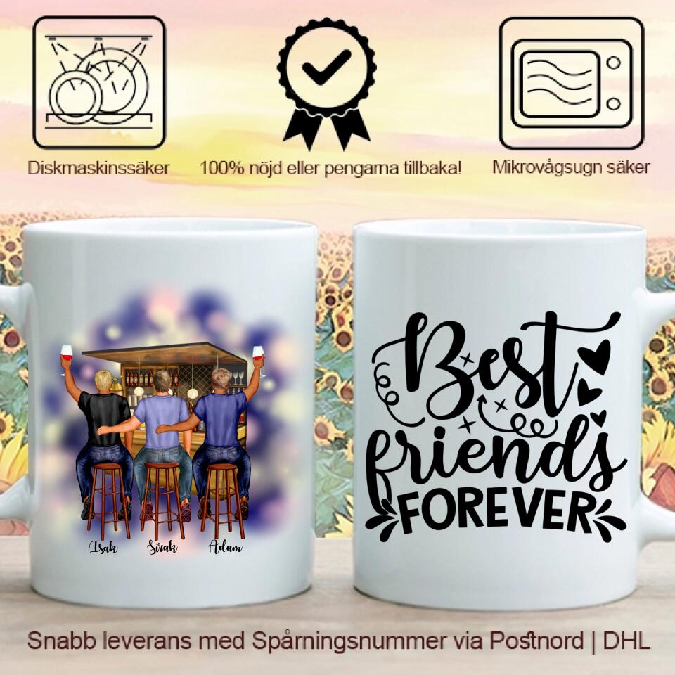 3 bästa vänner personlig mugg