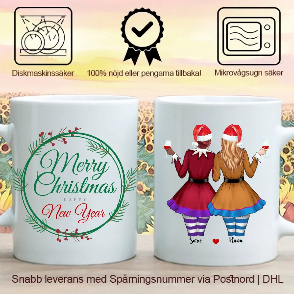 2 Systrar och Bästa vänner jul personlig mugg