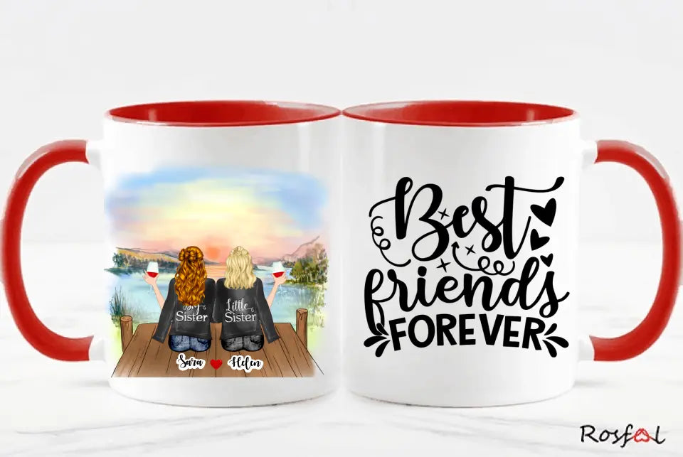 Upp till 7 Systrar och Bästa vänner personlig mugg
