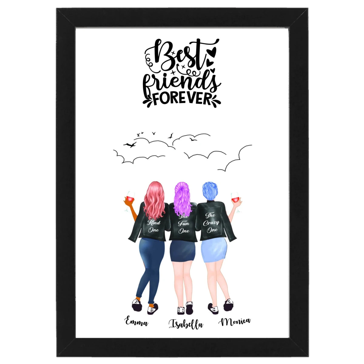 3 Bästa vänner personlig bild - GÅVA TRYCK