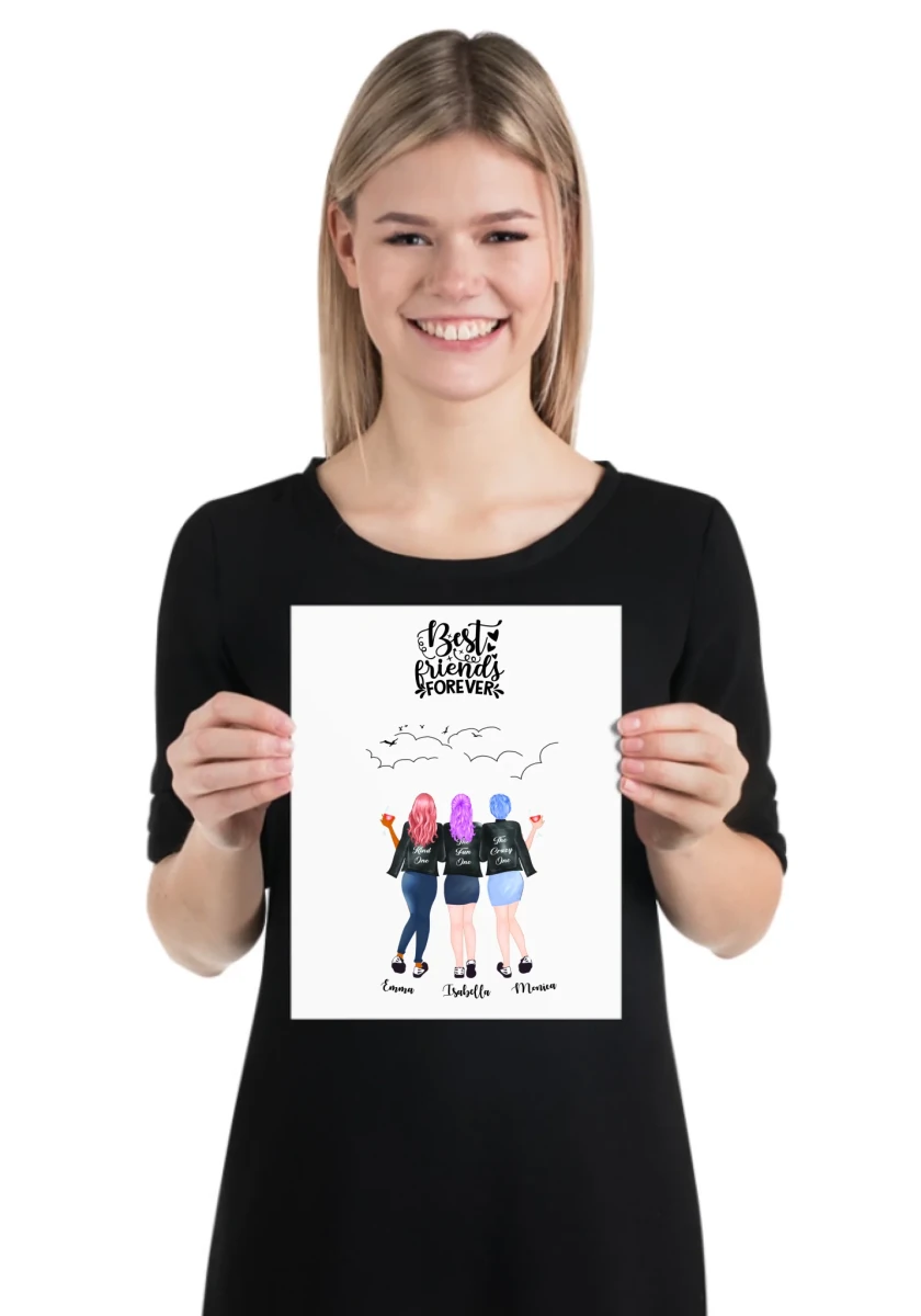 3 Bästa vänner personlig bild - GÅVA TRYCK
