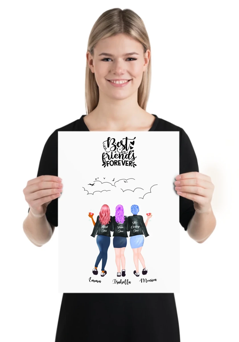 3 Bästa vänner personlig bild - GÅVA TRYCK