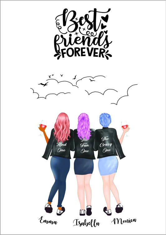 3 vänner personliga poster - GÅVA TRYCK