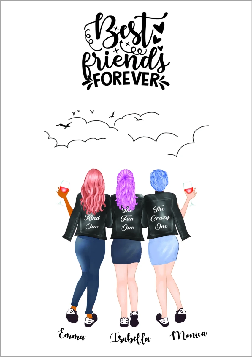 3 vänner personliga poster - GÅVA TRYCK