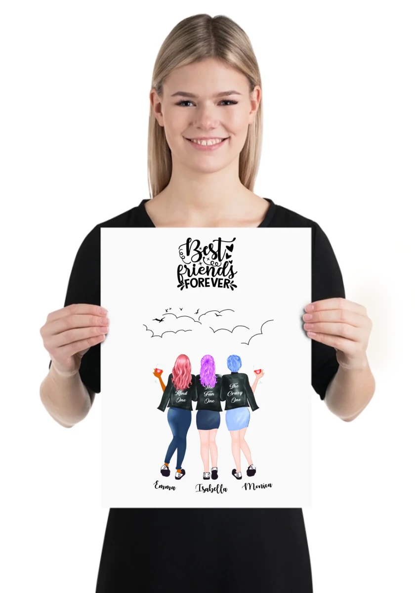 3 vänner personliga poster - GÅVA TRYCK