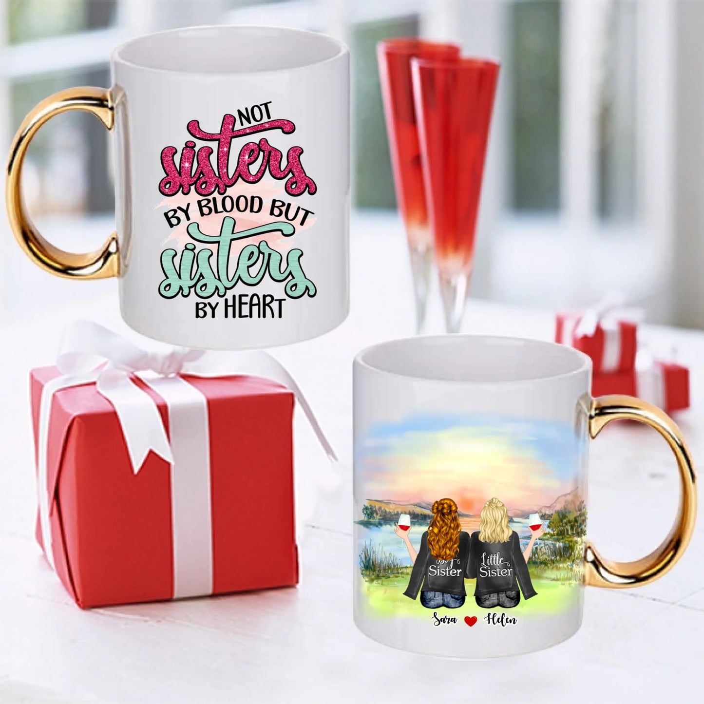 Upp till 7 Systrar och Bästa vänner personlig mugg